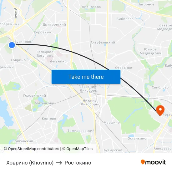 Ховрино (Khovrino) to Ростокино map