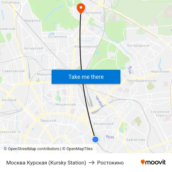 Москва Курская (Kursky Station) to Ростокино map