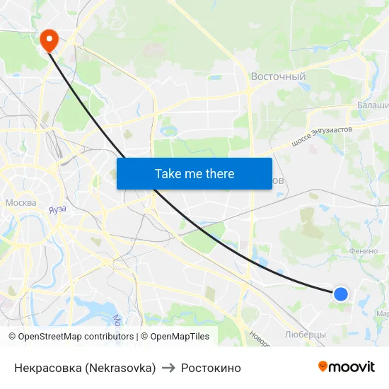 Некрасовка (Nekrasovka) to Ростокино map