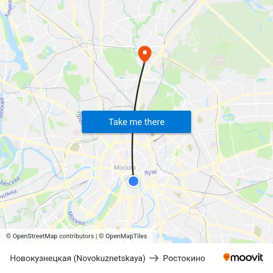 Новокузнецкая (Novokuznetskaya) to Ростокино map