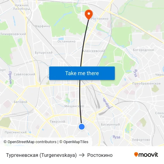 Тургеневская (Turgenevskaya) to Ростокино map