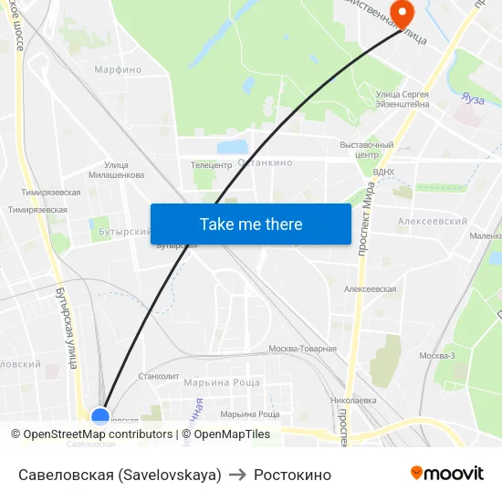 Савеловская (Savelovskaya) to Ростокино map