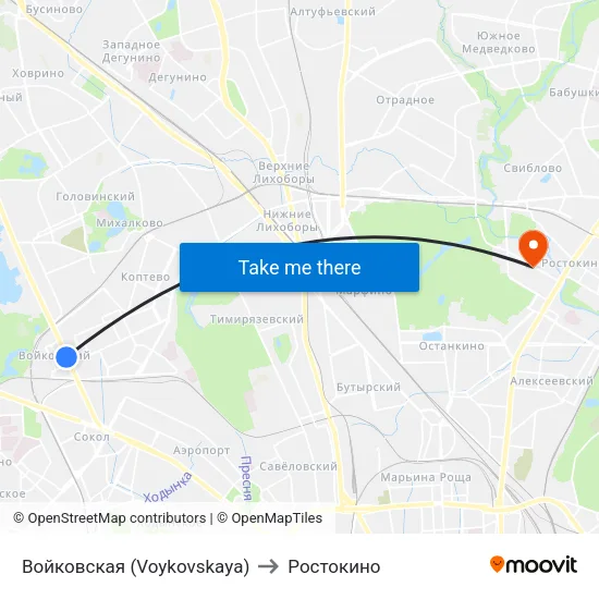 Войковская (Voykovskaya) to Ростокино map