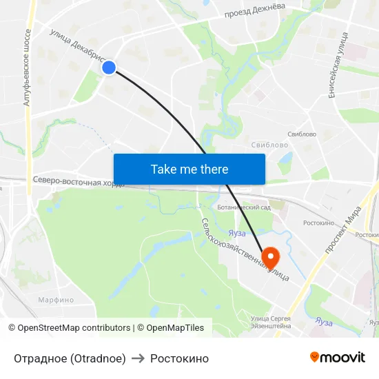 Отрадное (Otradnoe) to Ростокино map