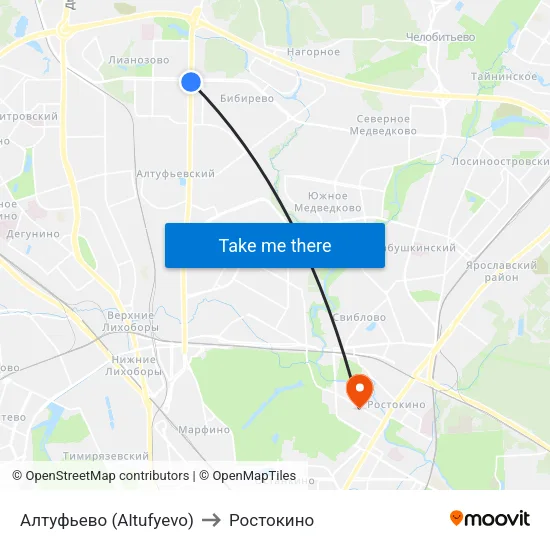 Алтуфьево (Altufyevo) to Ростокино map