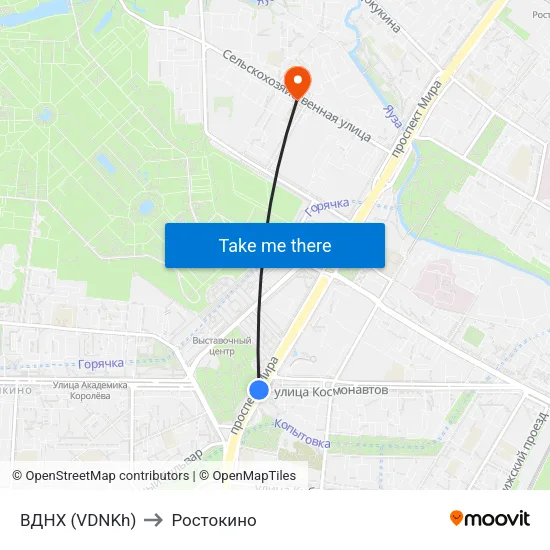 ВДНХ (VDNKh) to Ростокино map