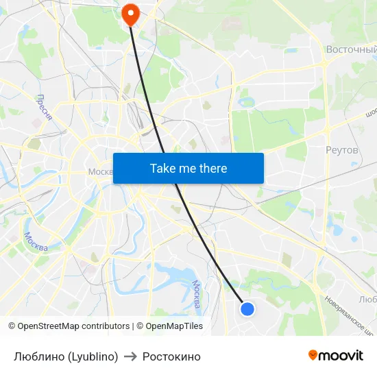 Люблино (Lyublino) to Ростокино map
