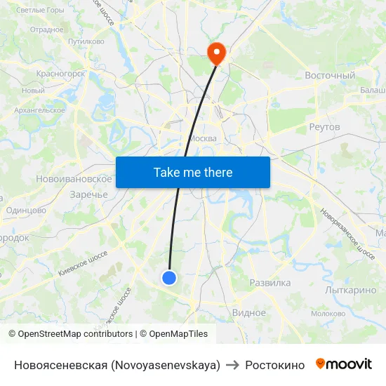 Новоясеневская (Novoyasenevskaya) to Ростокино map