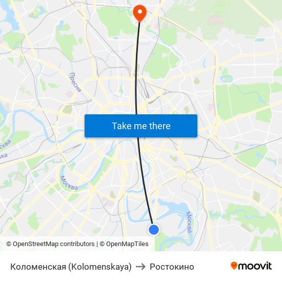 Коломенская (Kolomenskaya) to Ростокино map