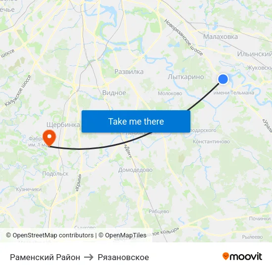 Раменский Район to Рязановское map