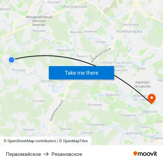 Первомайское to Рязановское map