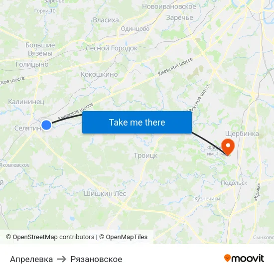 Апрелевка to Рязановское map