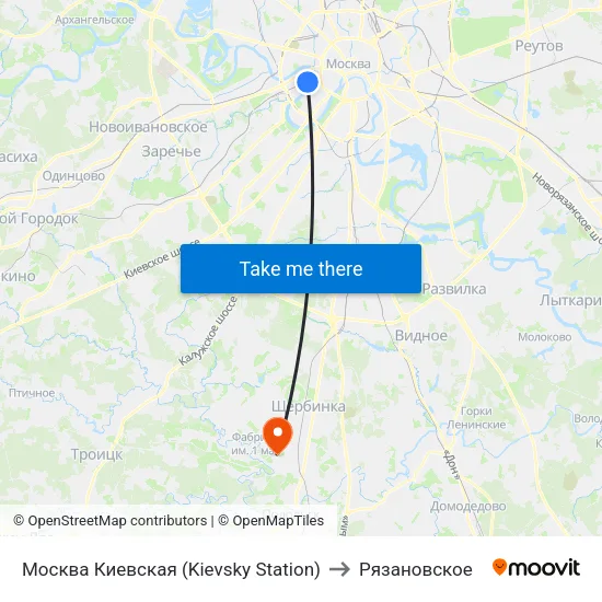 Москва Киевская (Kievsky Station) to Рязановское map
