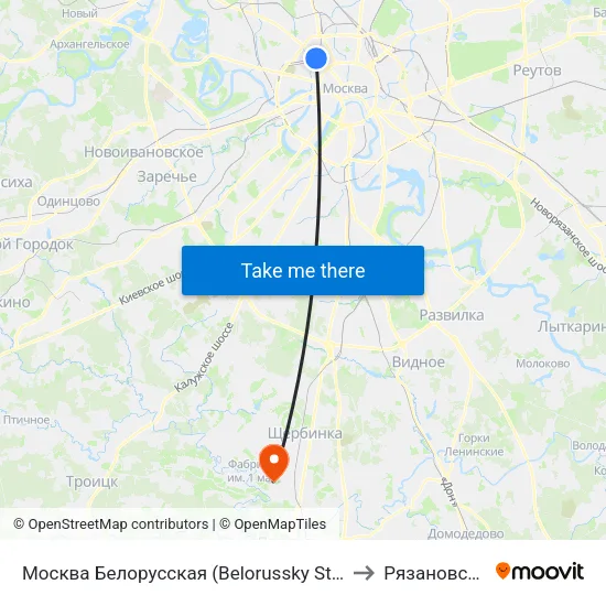 Москва Белорусская (Belorussky Station) to Рязановское map