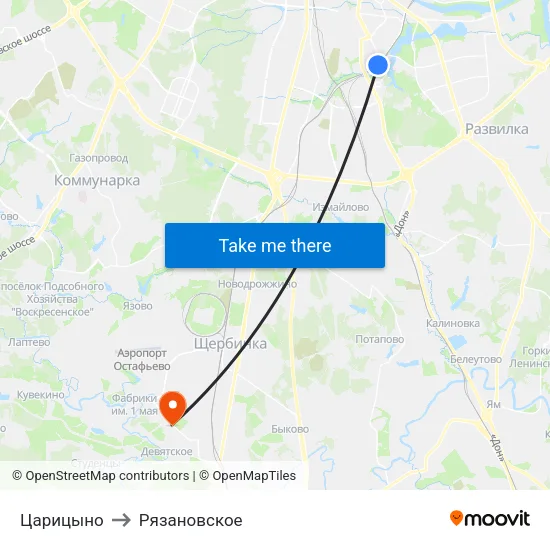 Царицыно to Рязановское map
