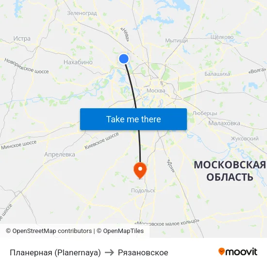 Планерная (Planernaya) to Рязановское map