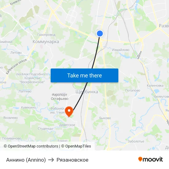 Аннино (Annino) to Рязановское map