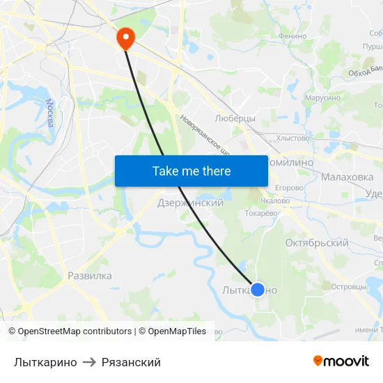 Лыткарино to Рязанский map
