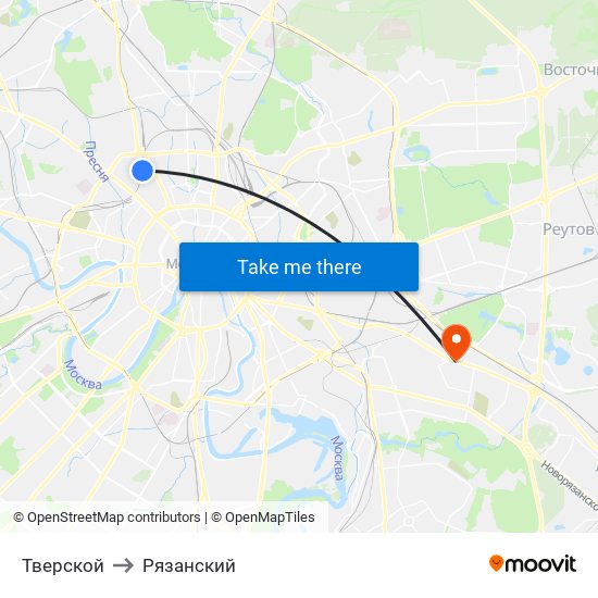 Тверской to Рязанский map