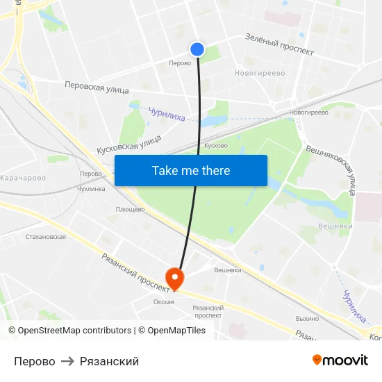Перово to Рязанский map