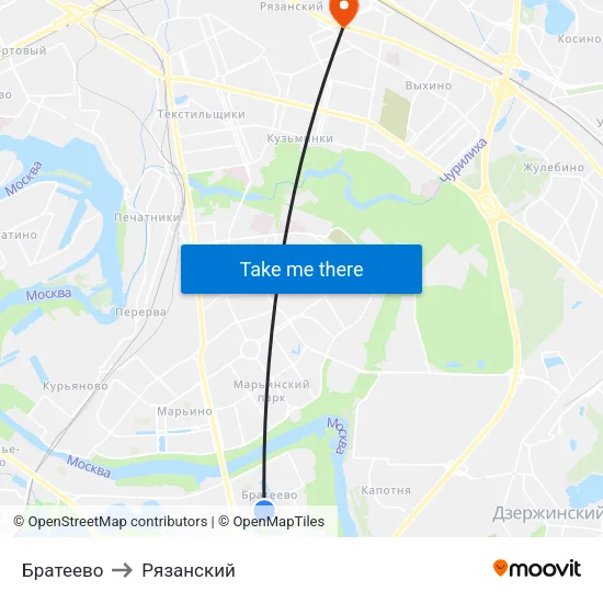 Братеево to Рязанский map