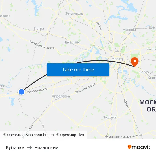 Кубинка to Рязанский map