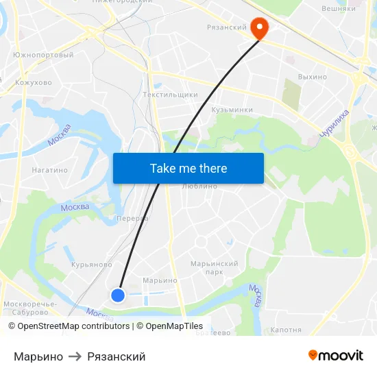 Марьино to Рязанский map