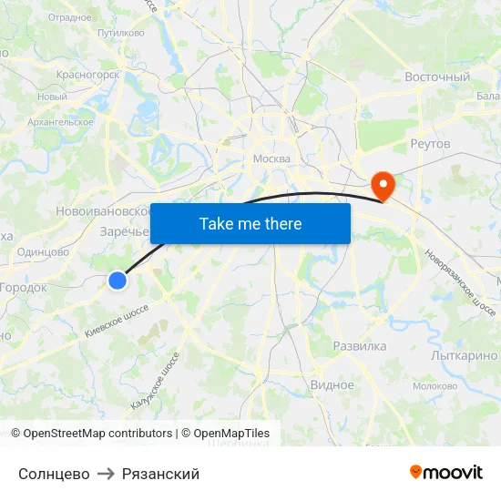 Солнцево to Рязанский map