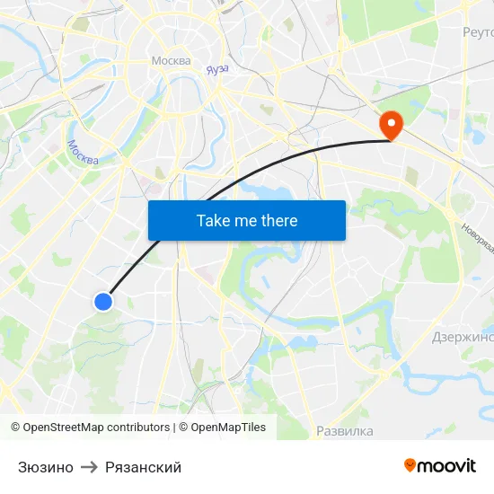 Зюзино to Рязанский map