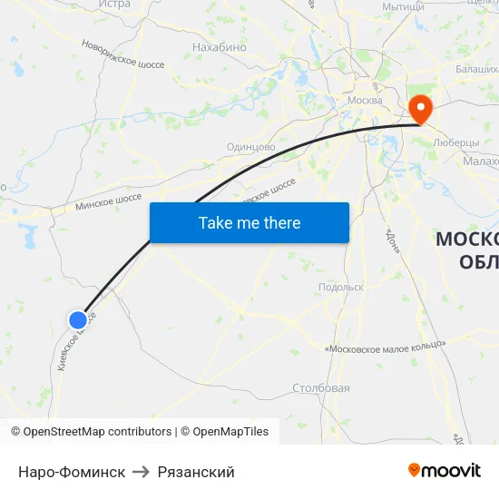 Наро-Фоминск to Рязанский map