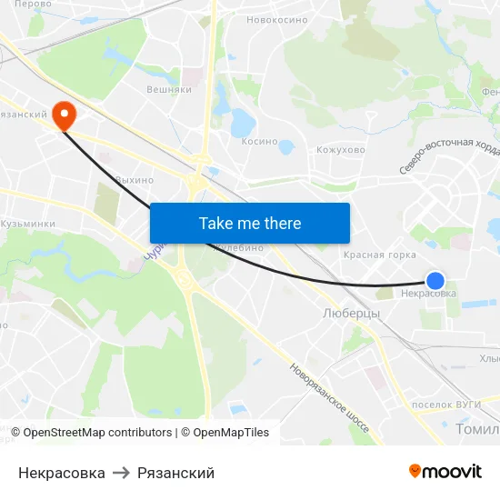 Некрасовка to Рязанский map