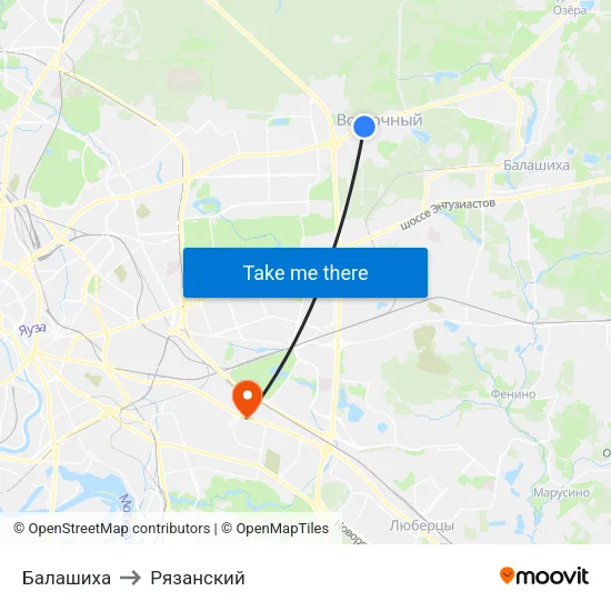 Балашиха to Рязанский map