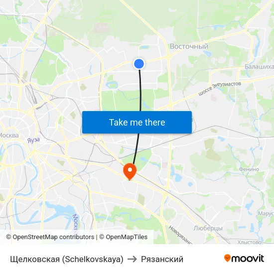 Щелковская (Schelkovskaya) to Рязанский map