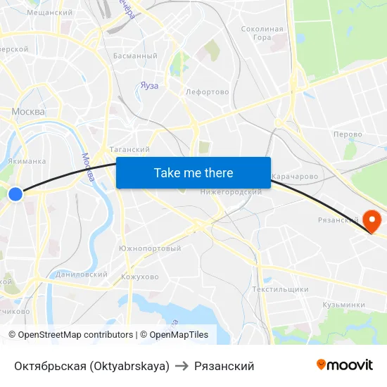 Октябрьская (Oktyabrskaya) to Рязанский map