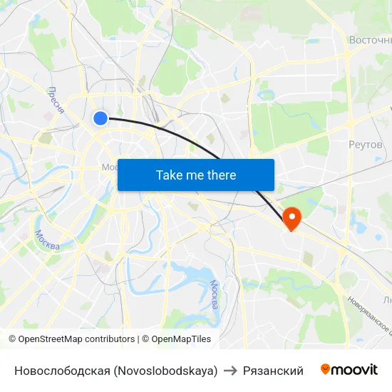 Новослободская (Novoslobodskaya) to Рязанский map