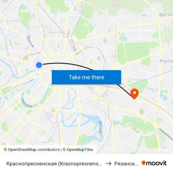 Краснопресненская (Krasnopresnenskaya) to Рязанский map