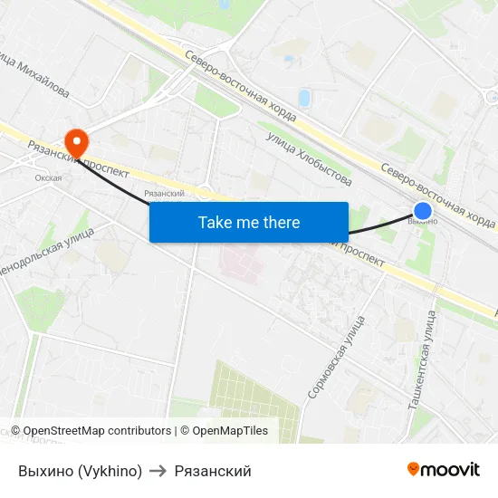 Выхино (Vykhino) to Рязанский map