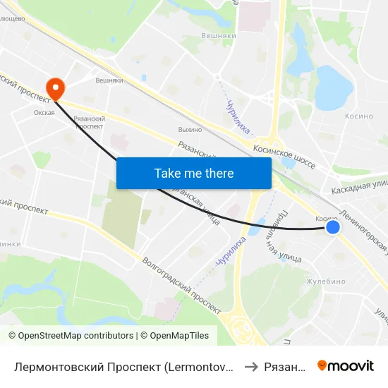Лермонтовский Проспект (Lermontovsky Prospekt) to Рязанский map