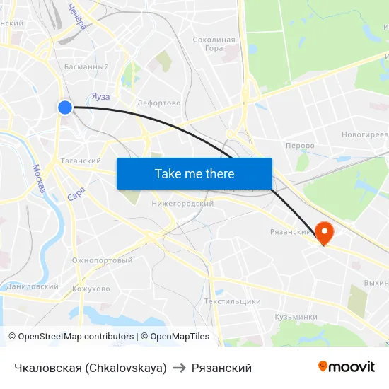 Чкаловская (Chkalovskaya) to Рязанский map