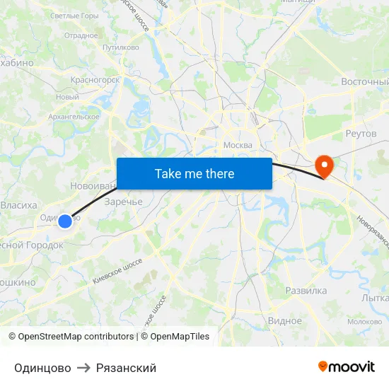 Одинцово to Рязанский map