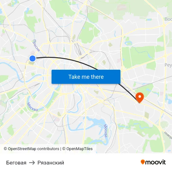 Беговая to Рязанский map