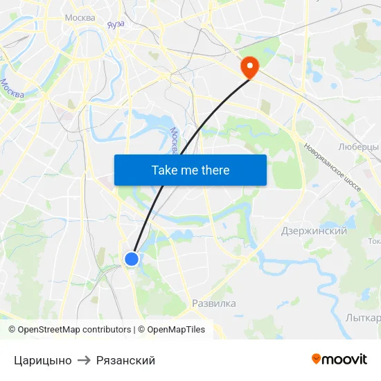 Царицыно to Рязанский map