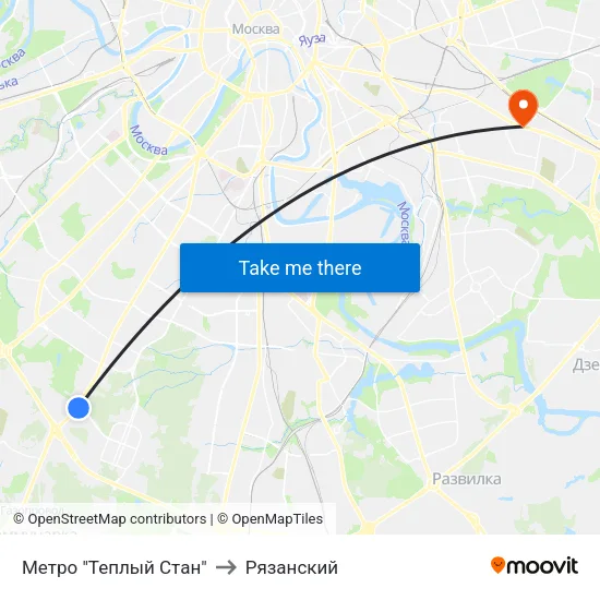 Метро "Теплый Стан" to Рязанский map
