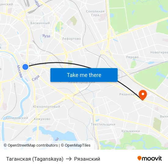 Таганская (Taganskaya) to Рязанский map