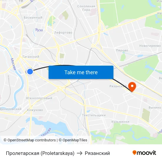 Пролетарская (Proletarskaya) to Рязанский map
