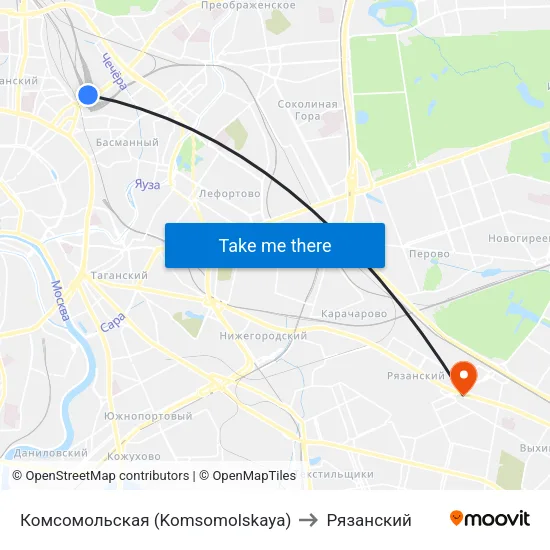 Комсомольская (Komsomolskaya) to Рязанский map