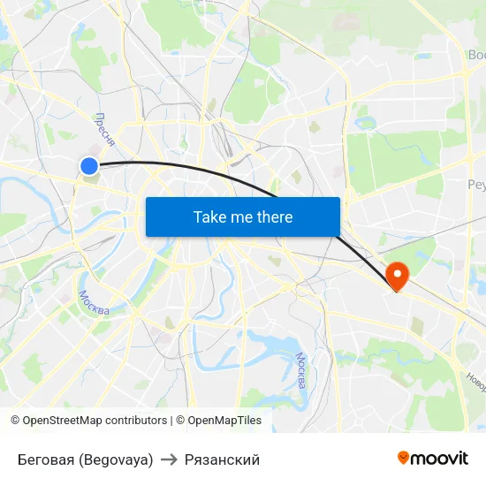 Беговая (Begovaya) to Рязанский map