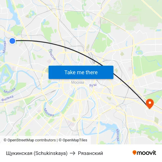 Щукинская (Schukinskaya) to Рязанский map