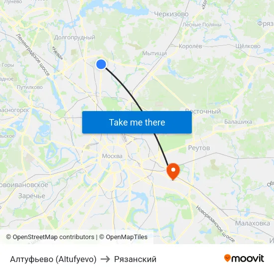 Алтуфьево (Altufyevo) to Рязанский map
