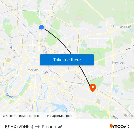 ВДНХ (VDNKh) to Рязанский map